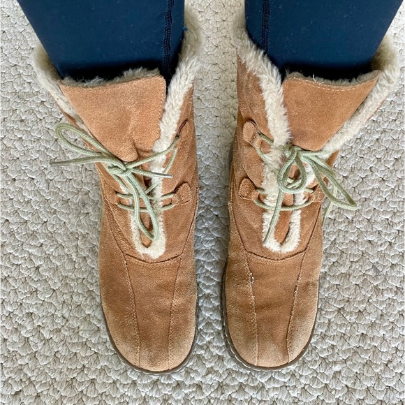 Bass Edson Winter Boots Tan Suede Leather Faux Fur Lining size 8.5 - Picture 6 of 11